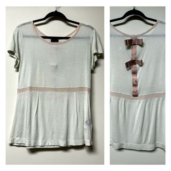 FENDI Silk Blend Bow Back Short Sleeve Tee, Ivory/Pink, Sz 44 (L-XL) - Picture 1 of 11